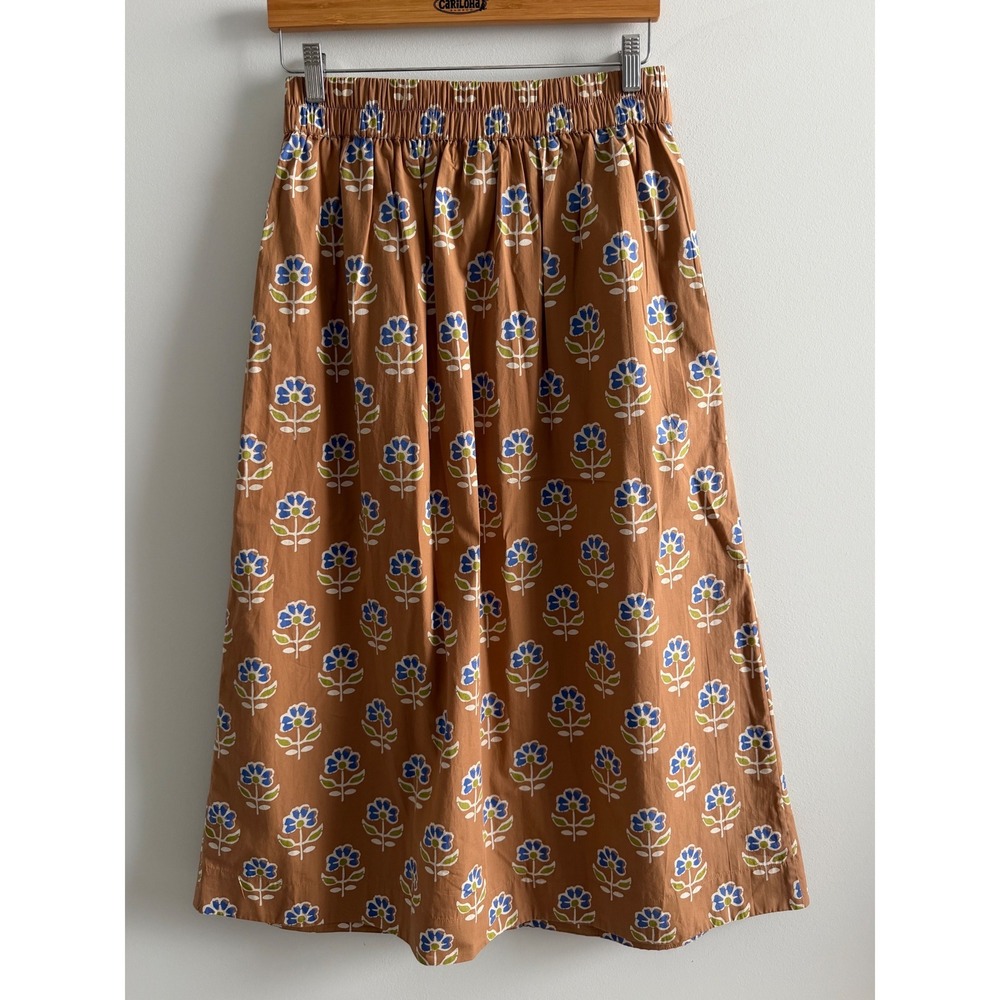 Livro Brown Floral Block Print Button Down Shirt Cotton Band Collar and Skirt - Picture 6 of 15
